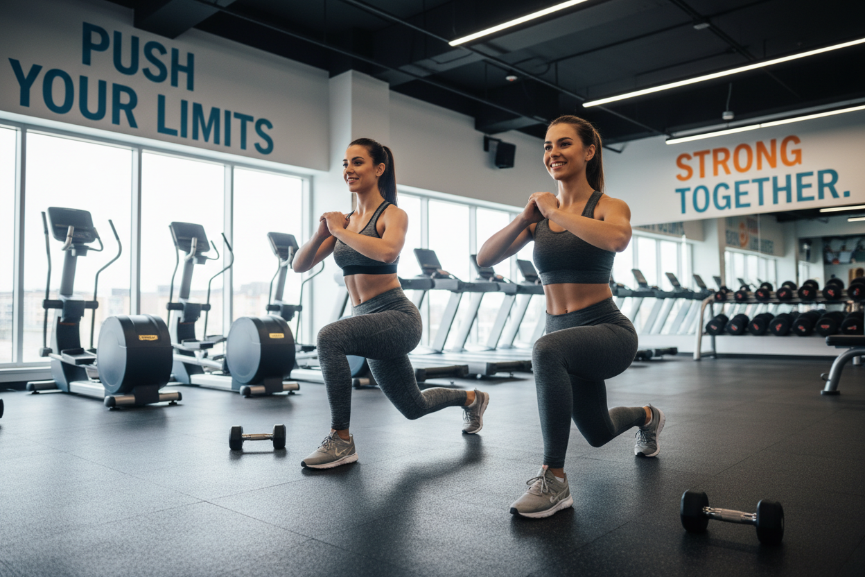 2 females working out together